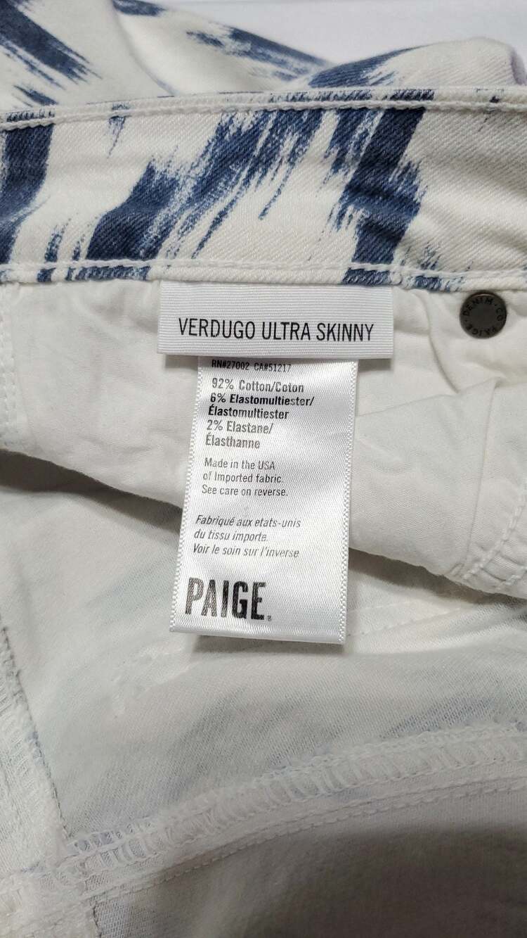 Paige Verdugo Ultra Skinny Jeans Blue White Ikat Print Size 28 - Picture 3 of 5
